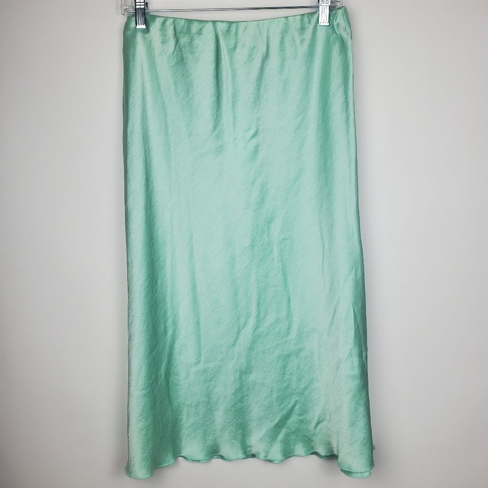 NANUSHKA Zarina Mint Washed Satin High Waist Circle Slip On Skirt Stretchy Waist - Picture 3 of 8